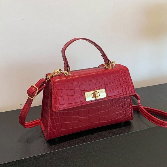 Burgundy Casual Women's Mini Metallic Alligator Pattern Crossbody Handbag - Picture 8 of 10